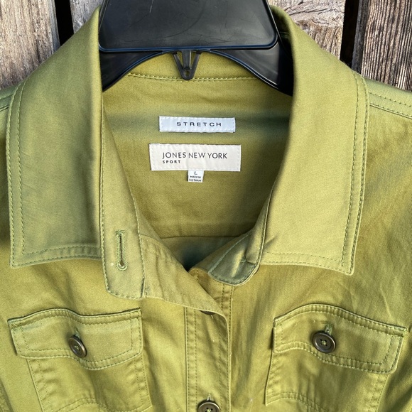 Jones New York Blazer Army Jacket Large Green Button Front Stretch Utility - Picture 3 of 6
